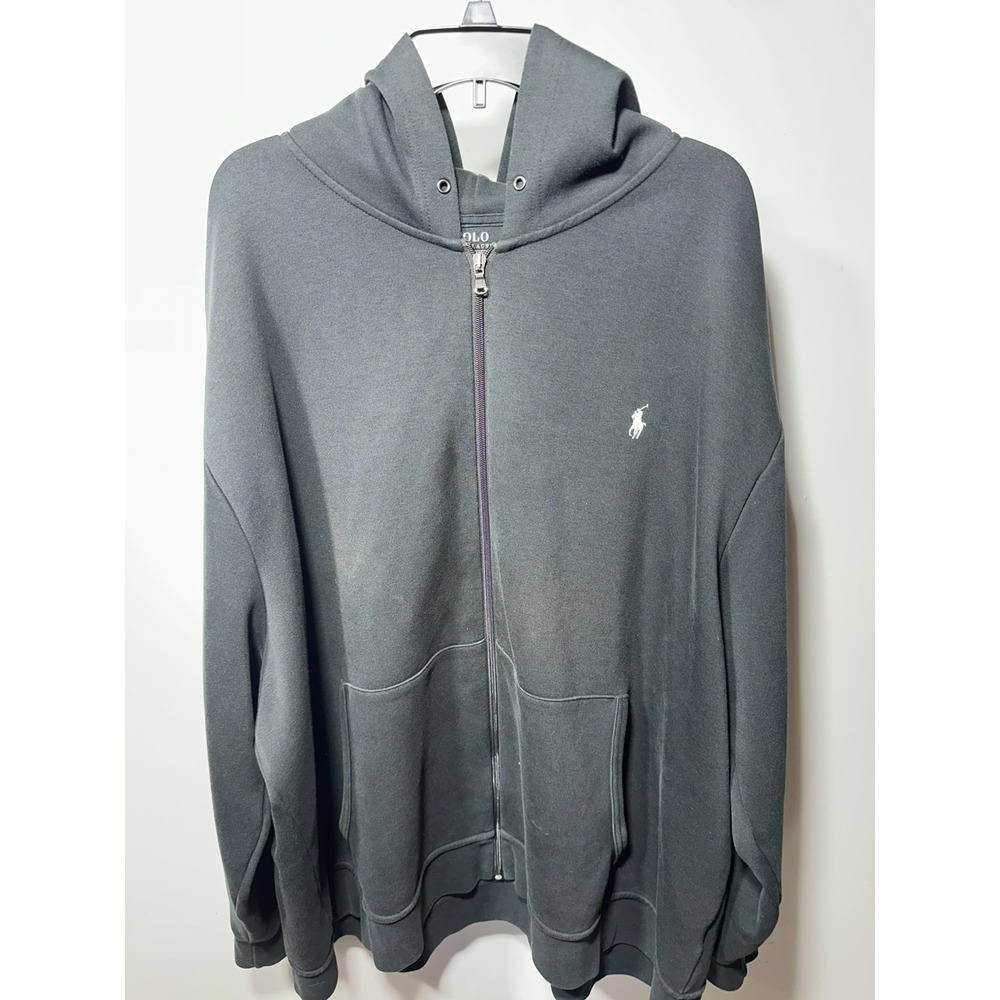 Polo Ralph Lauren Black Men's 4XB Full Zip Hoodie Sweatshirt Jacket White Pony